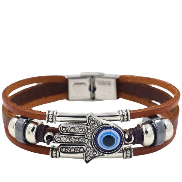 Pulsera Cafe Con Ojo Turco Y Mano De Fatima Unisex